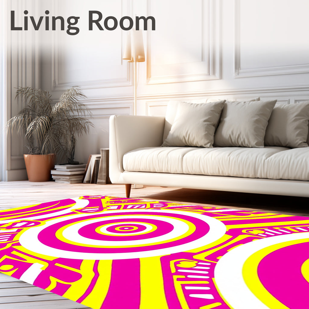 Vibrant Hot Pink Yellow Concentric Circles Rug