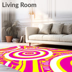 Vibrant Hot Pink Yellow Concentric Circles Rug