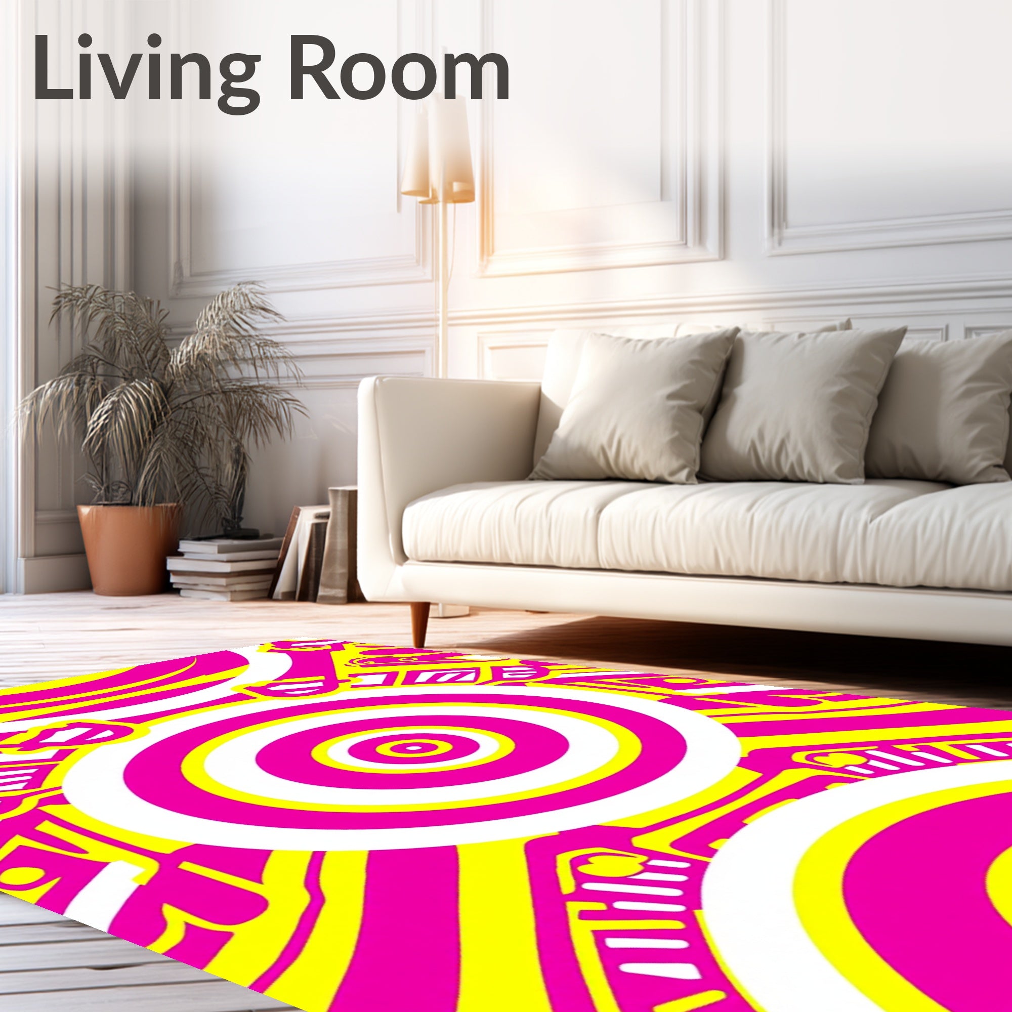 Vibrant Hot Pink Yellow Concentric Circles Rug