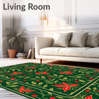 Emerald Red Floral Botanical Border Rug