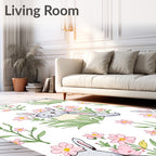 Whimsical Gray Bunny Pink Flower Garden Rug