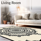 Black Cream Ornate Circular Mandala Rug