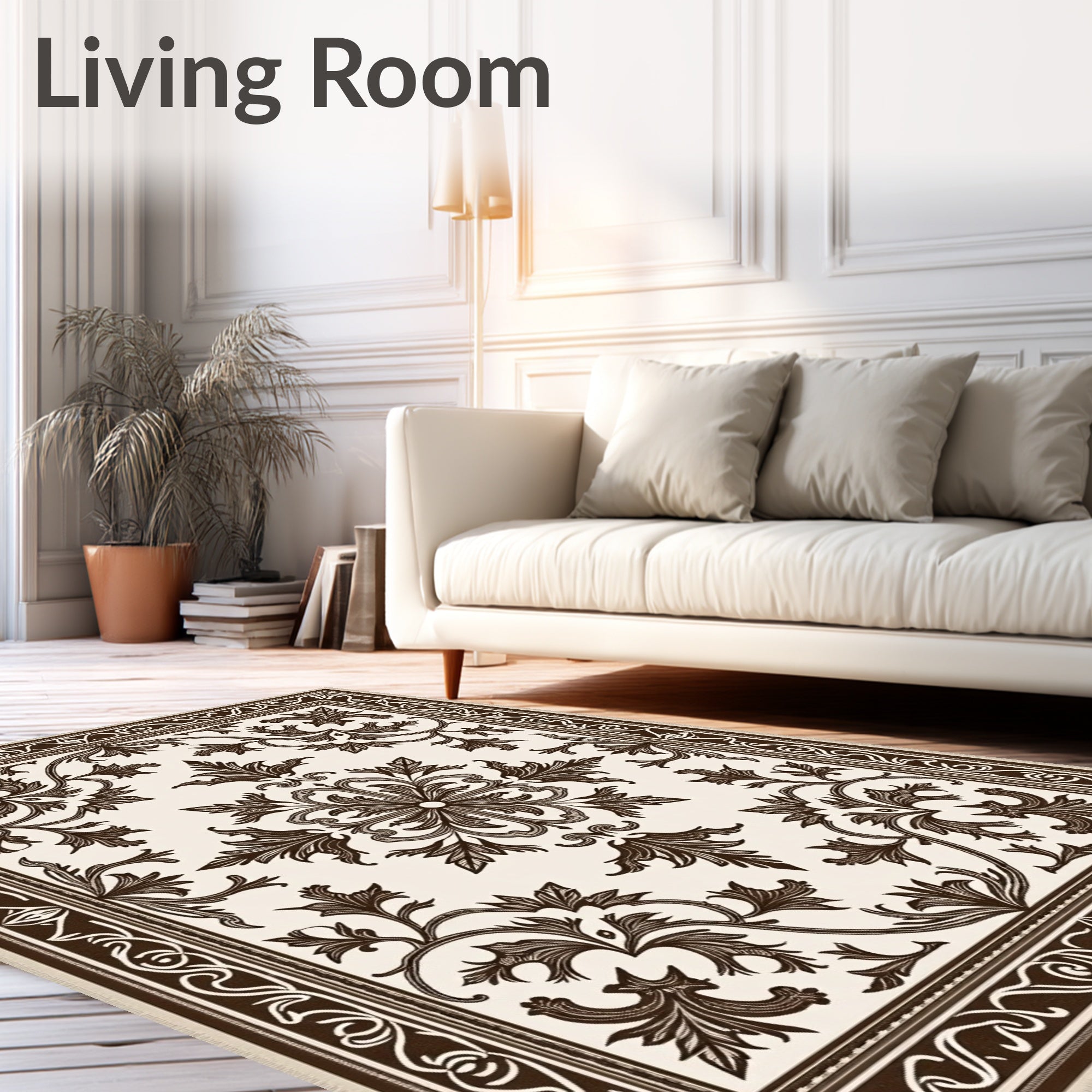 Ornate Brown Floral Medallion Square Rug