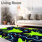 Neon Lime Cat Stars Swirls Rug