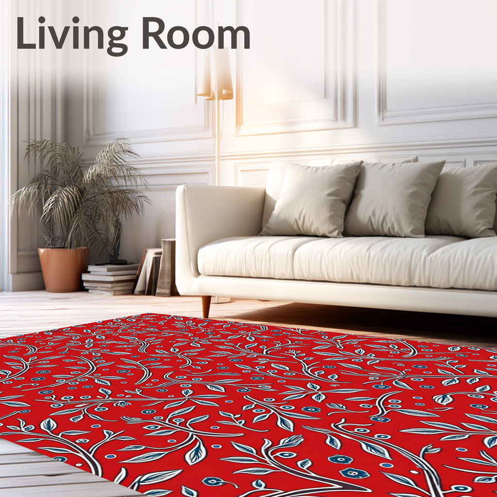 Red Blue Branch Berry Whimsical Rug