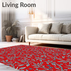 Red Blue Branch Berry Whimsical Rug