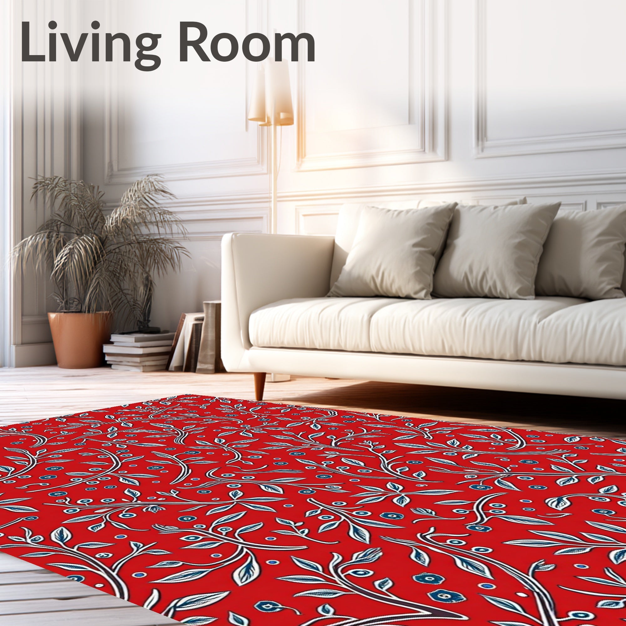 Red Blue Branch Berry Whimsical Rug