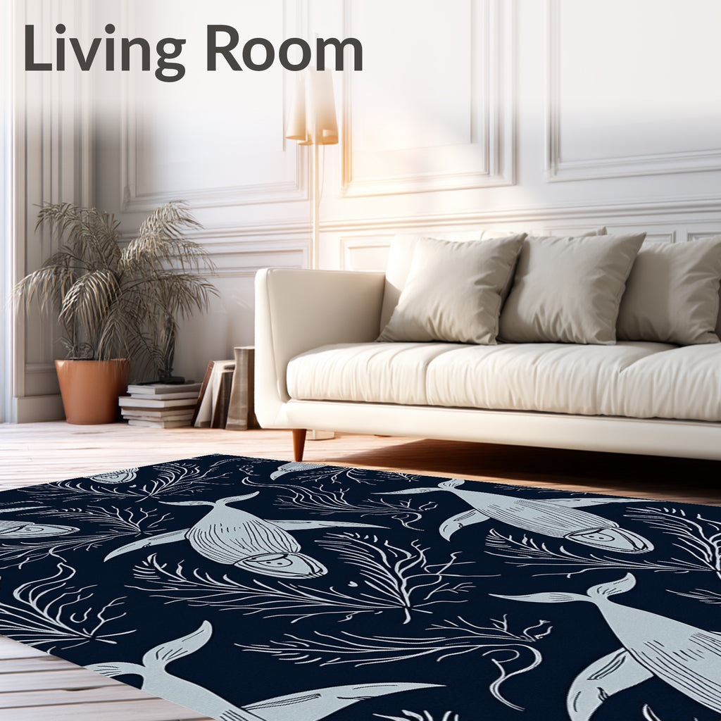 Naval Blue Whale Coral Garden Rug
