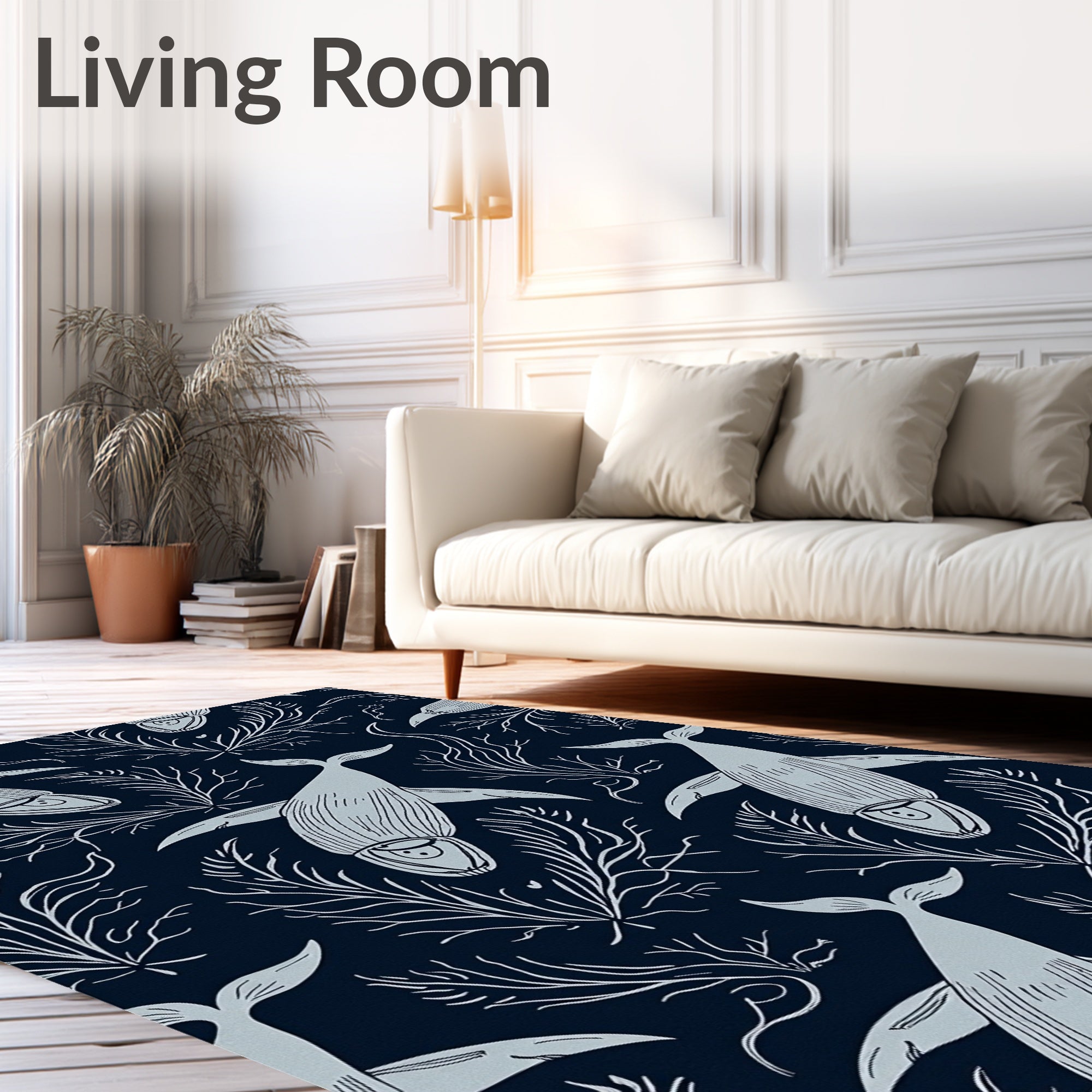 Naval Blue Whale Coral Garden Rug