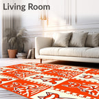 Orange White Retro Cat Grid Rug