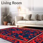 Crimson Scarlet Floral Medallion Navy Rug