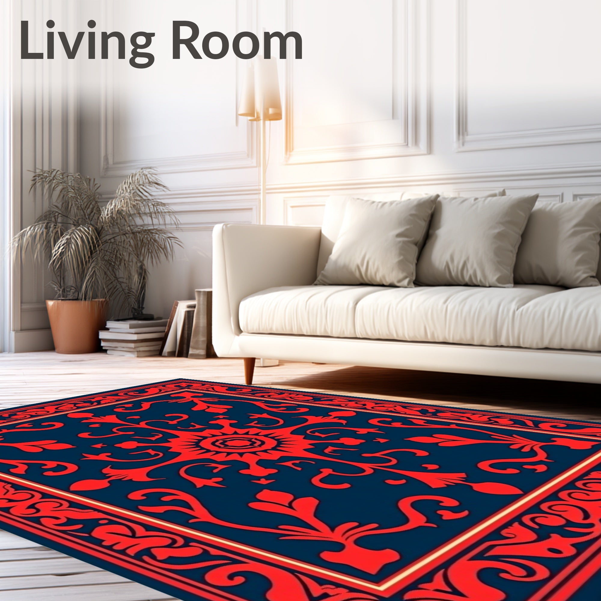 Crimson Scarlet Floral Medallion Navy Rug