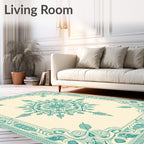 Aqua Floral Medallion Border Rug