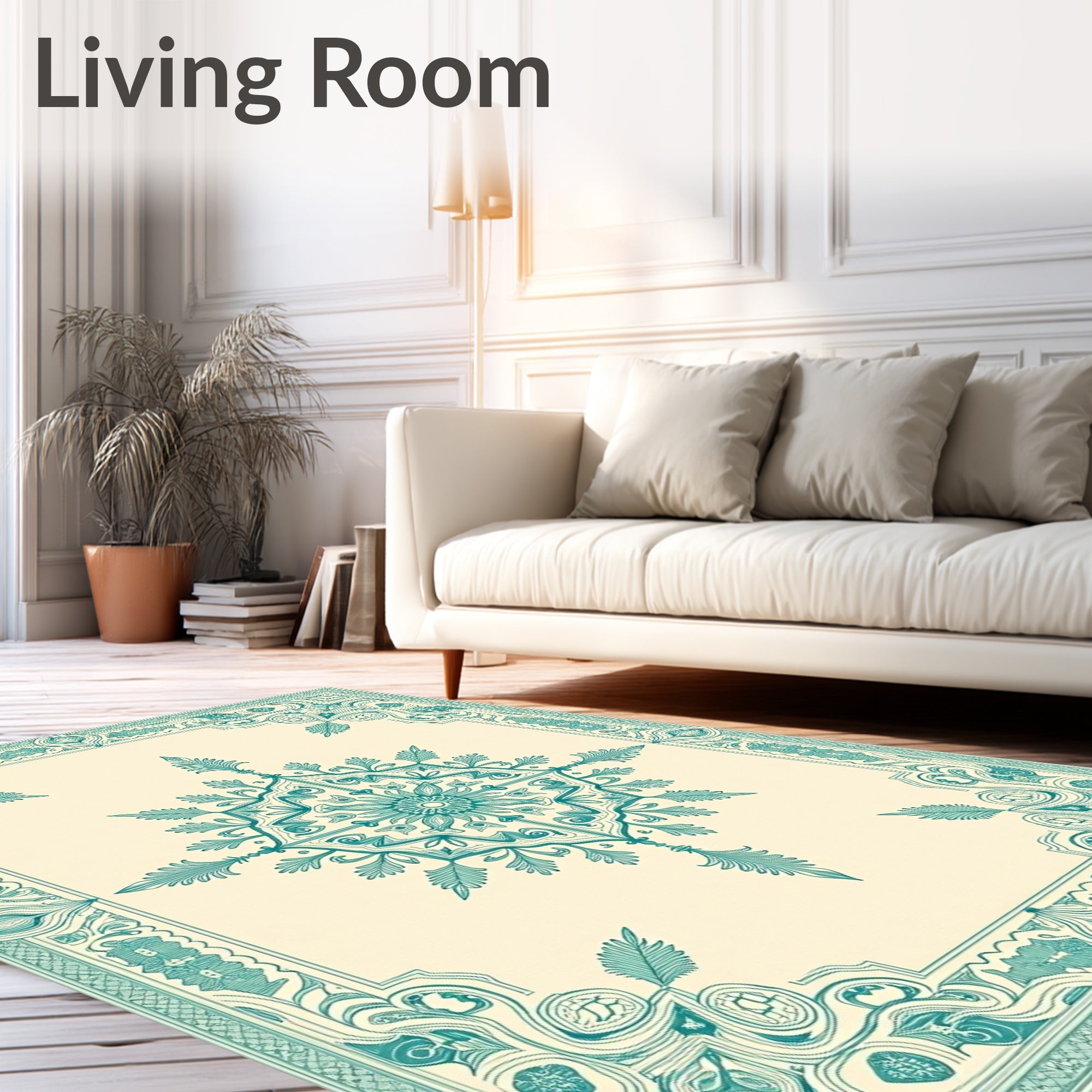 Aqua Floral Medallion Border Rug