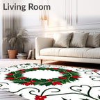 Green Holly Red Poinsettia Wreath Rug