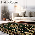 Elegant Green Gold Floral Medallion Rug