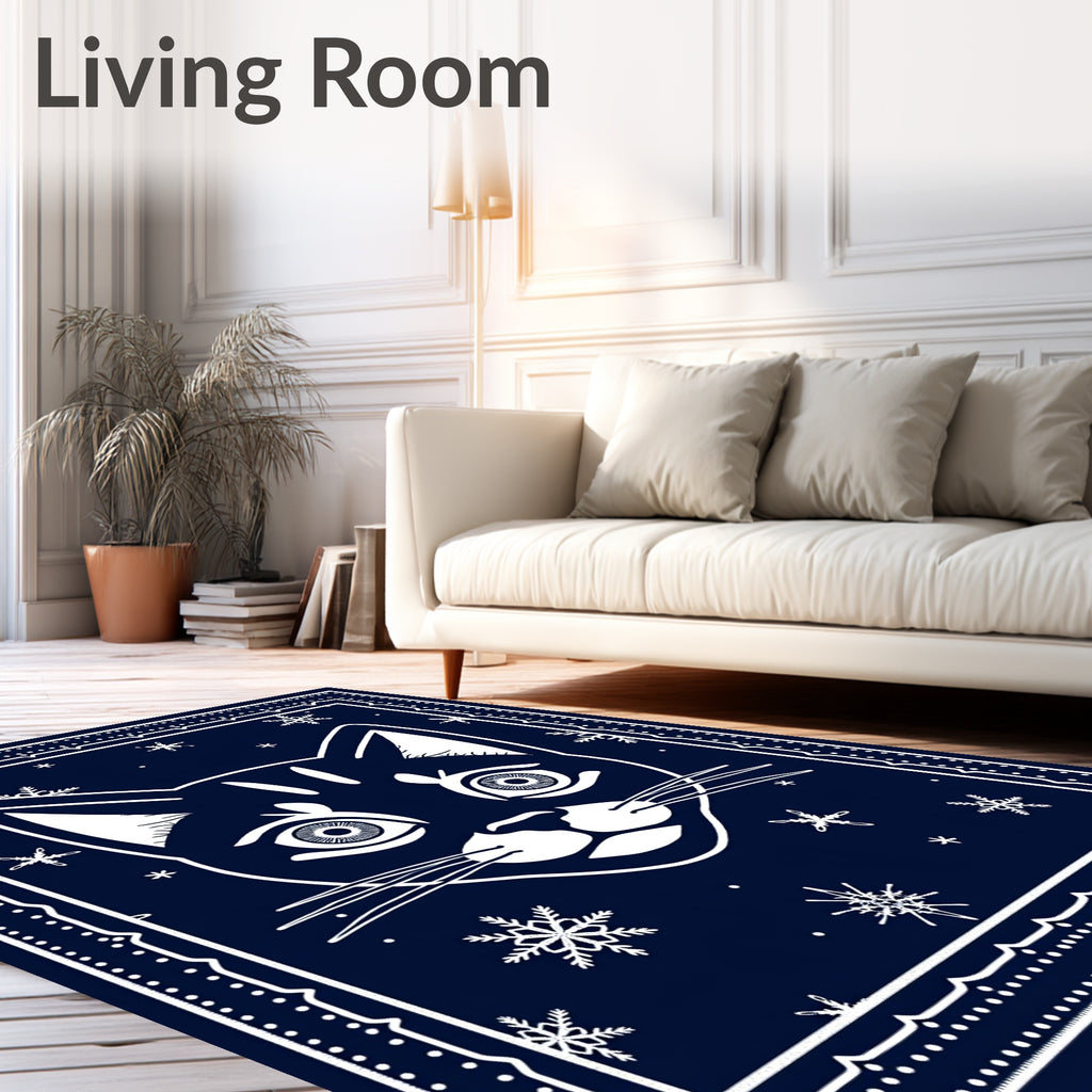 Dark Blue Snowfall Cat Face Rug