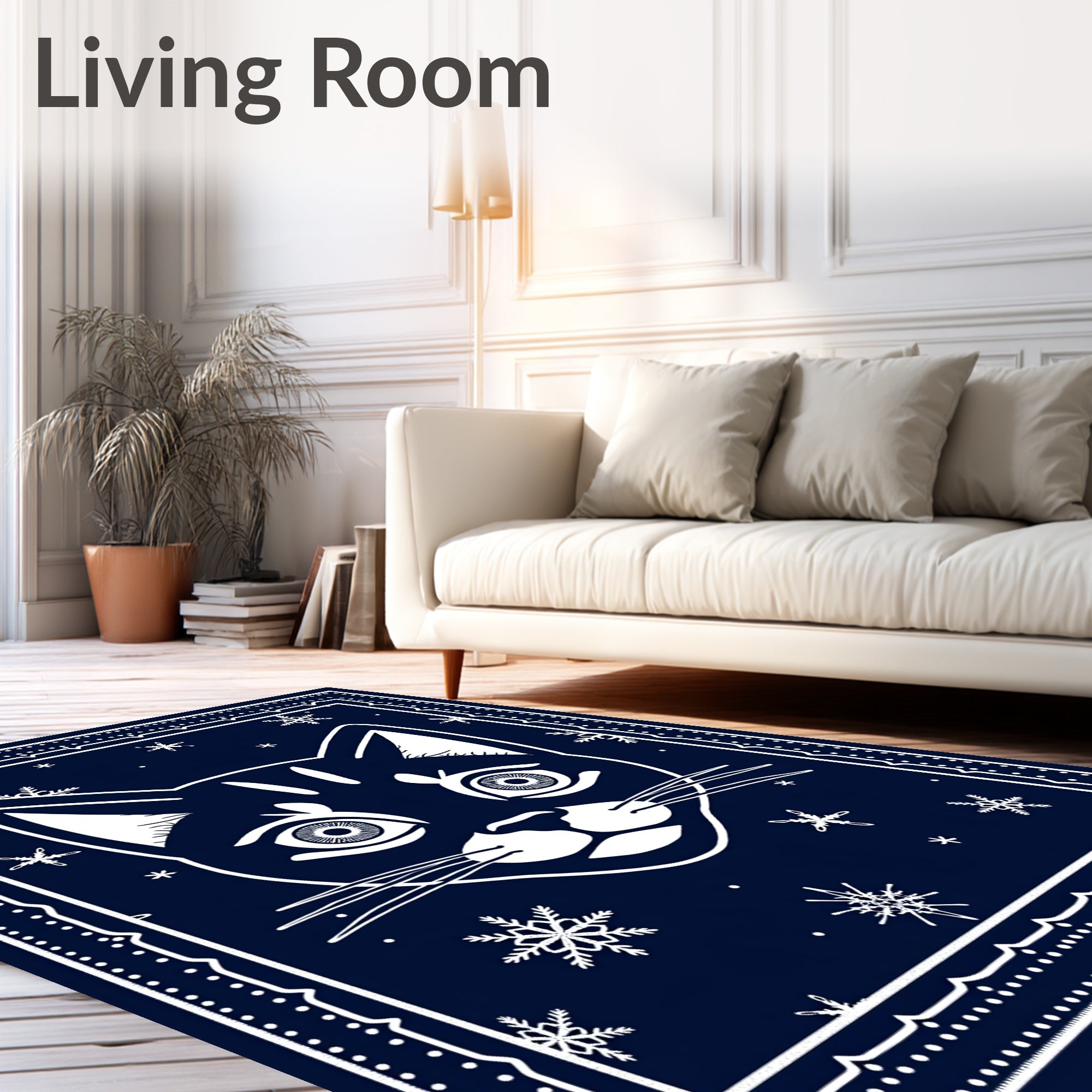 Dark Blue Snowfall Cat Face Rug