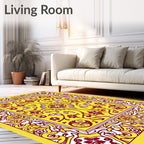 Vibrant Yellow Crimson Floral Border Rug