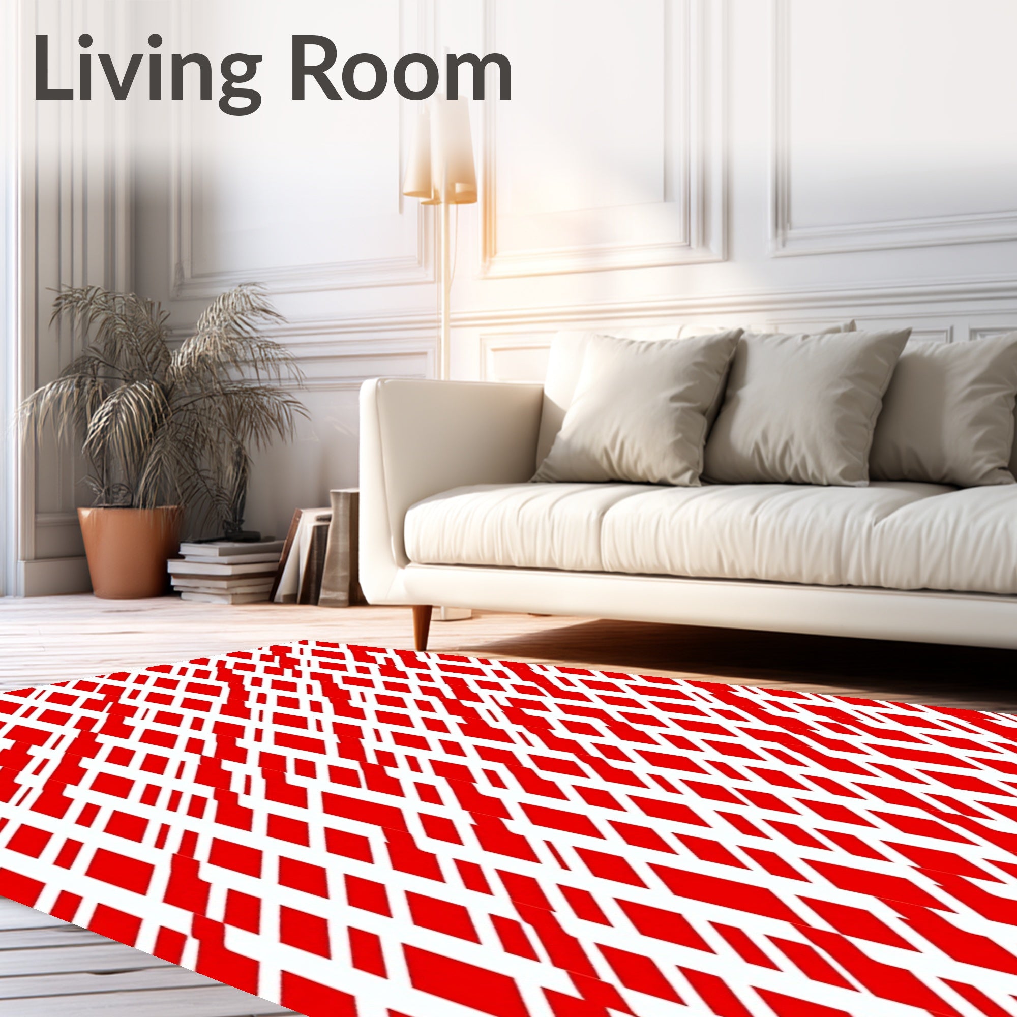 Crimson White Geometric Stripes Rug