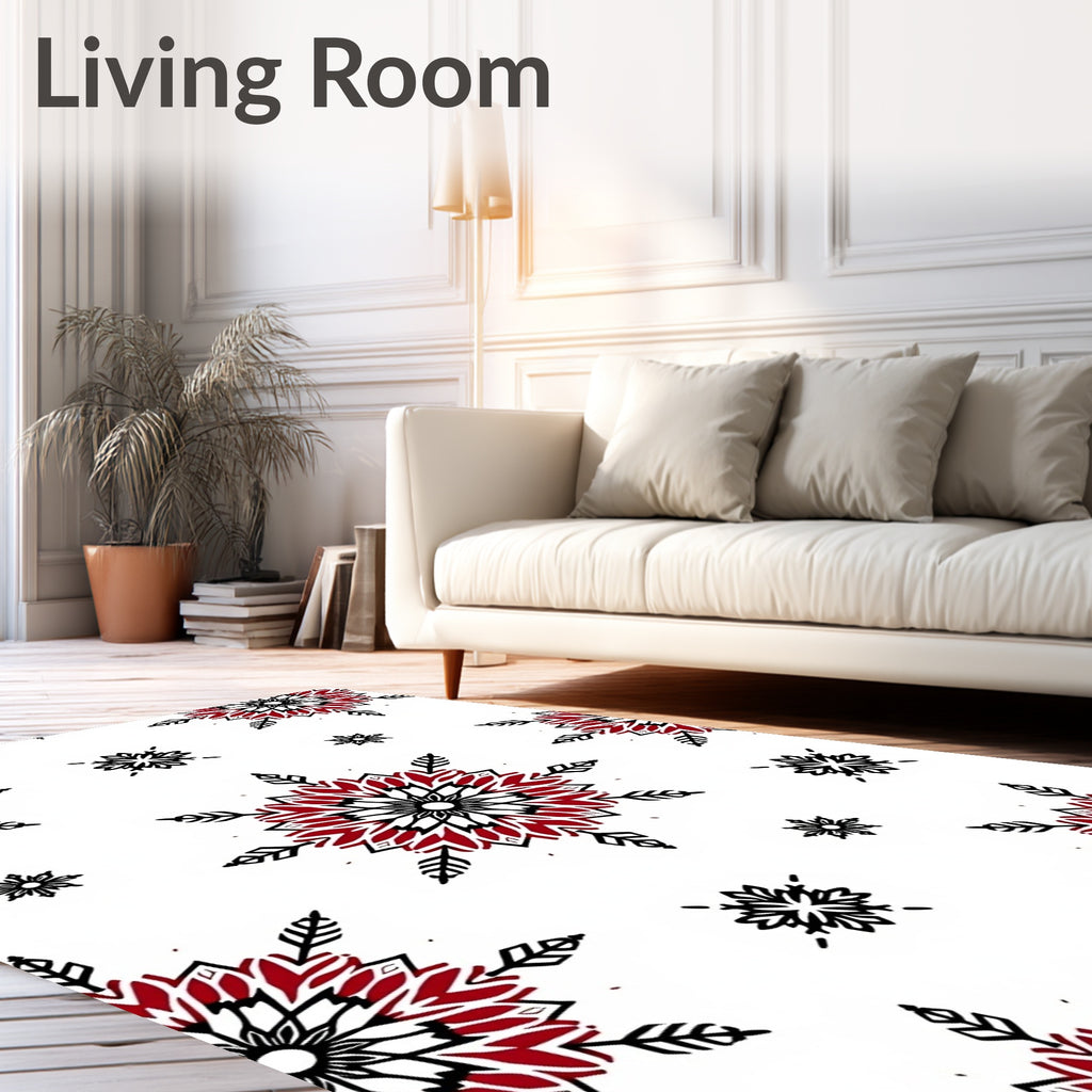Red and Black Snowflake Medallion Rug