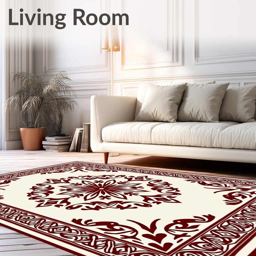 Crimson Medallion Ornamental Border Rug
