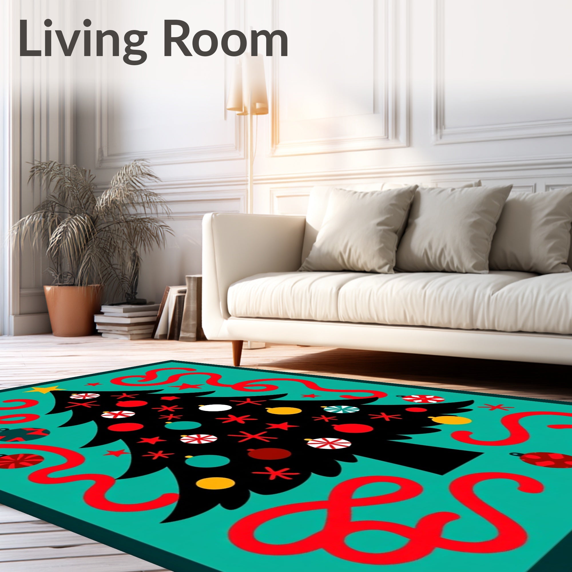 Retro Christmas Tree Red Ribbon Festive Rug