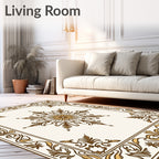 Brown Gold Floral Medallion Border Rug