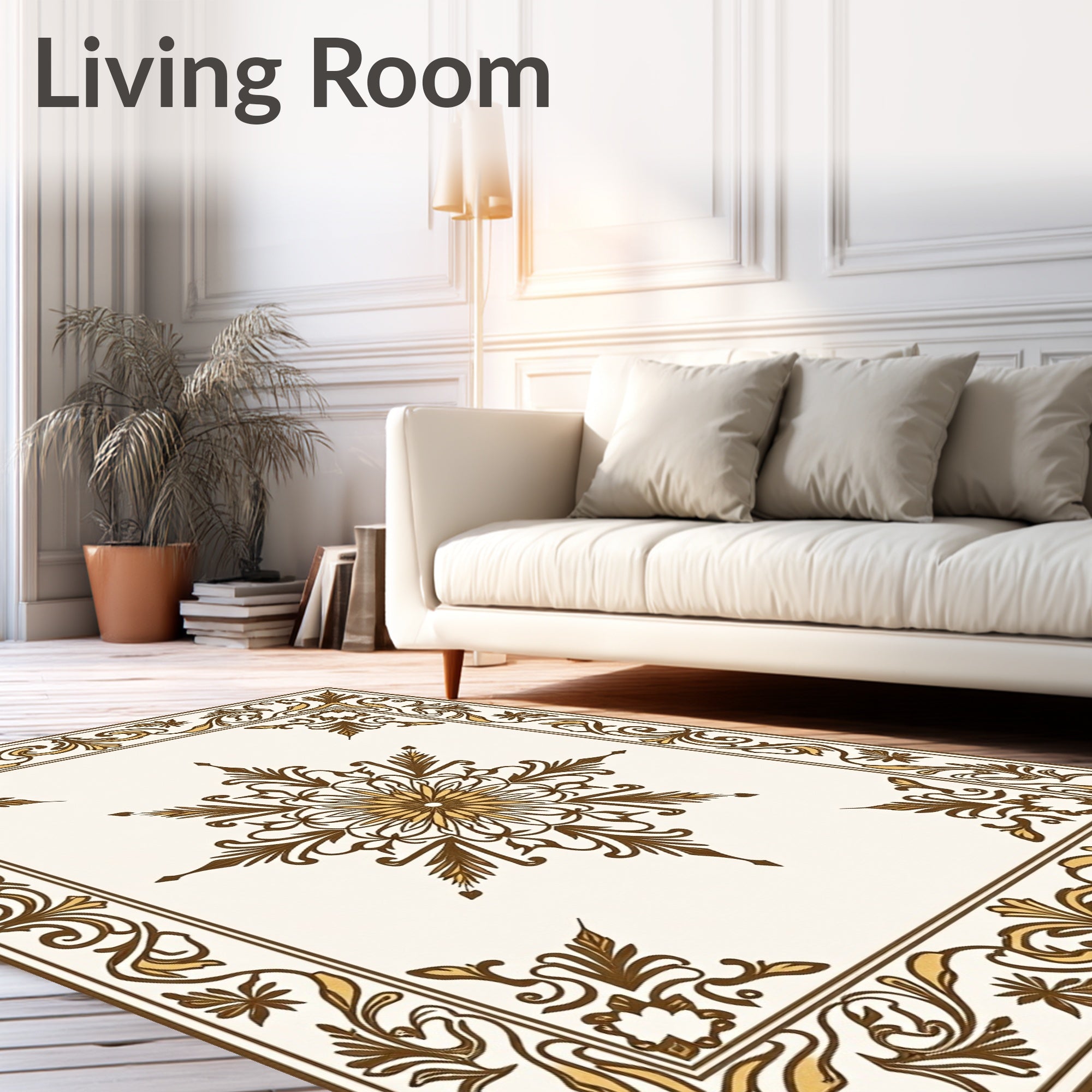 Brown Gold Floral Medallion Border Rug