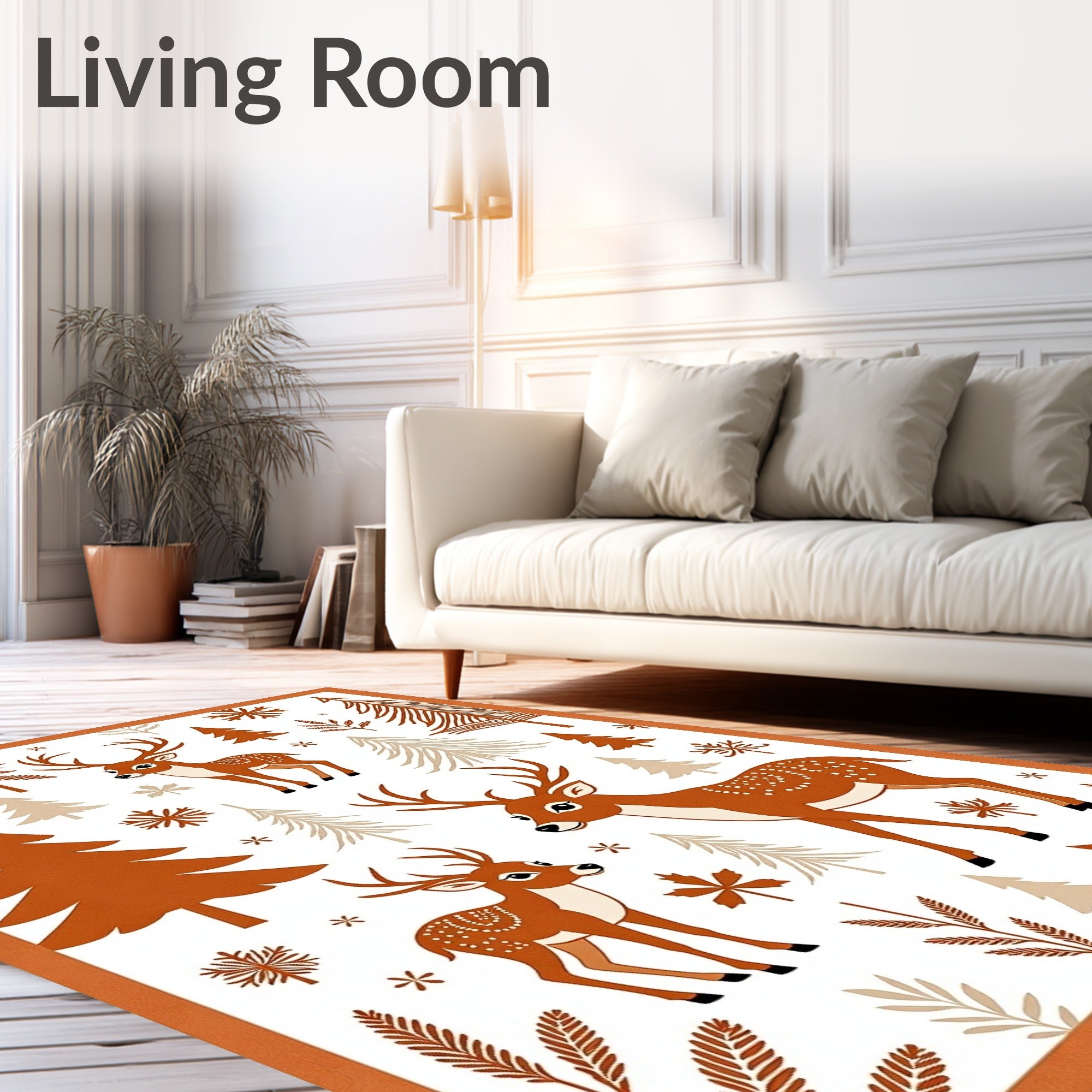 Woodland Deer With Trees And Snowflakes Rug