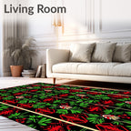 Emerald Green Red Black Geometric Bloom Rug