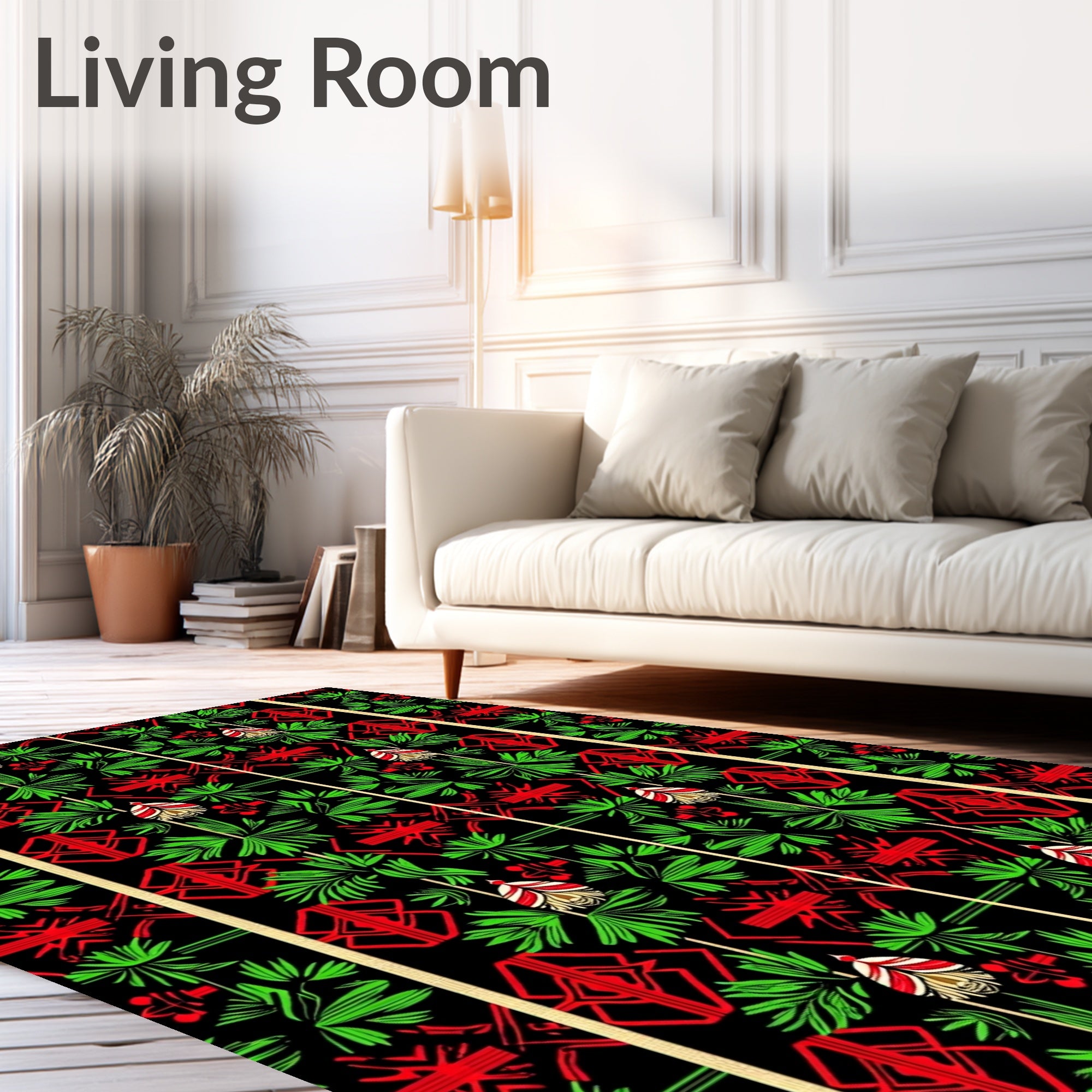 Emerald Green Red Black Geometric Bloom Rug