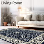 Navy Ivory Intricate Floral Medallion Rug