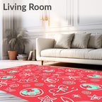 Coral Blue Teal Tropical Floral Whimsical Rug