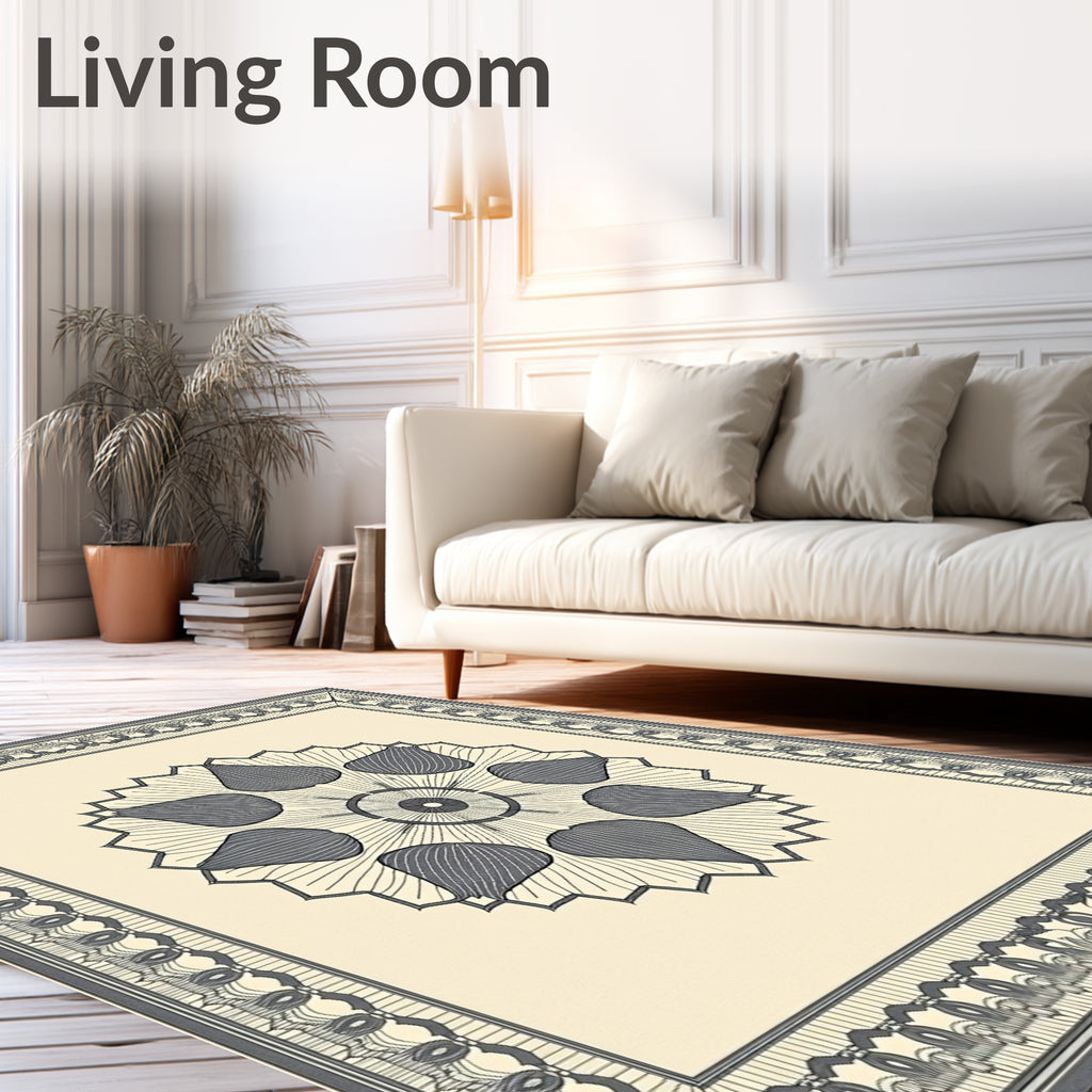 Gray Floral Medallion Bordered Rug