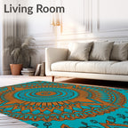Teal Orange Medallion Folk Art Rug