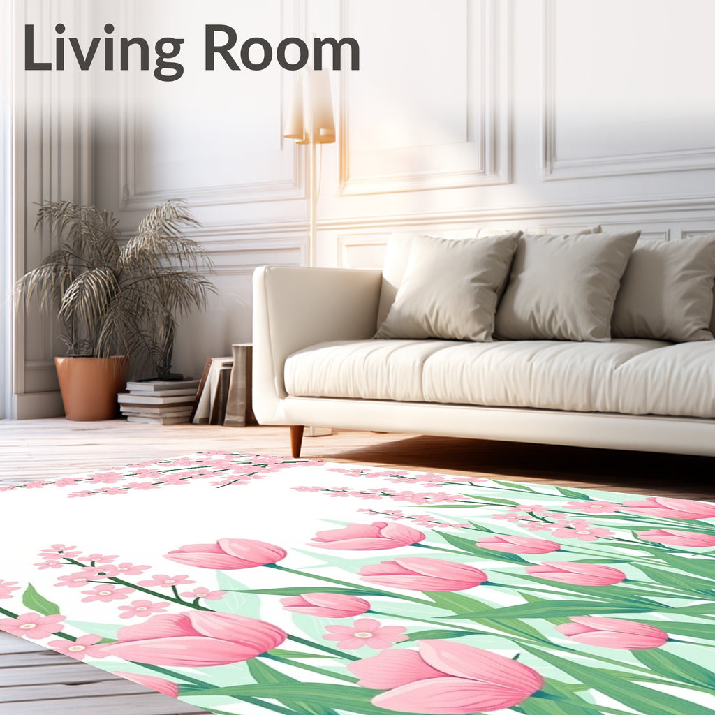 Pink Tulip Blossom Garden Rug