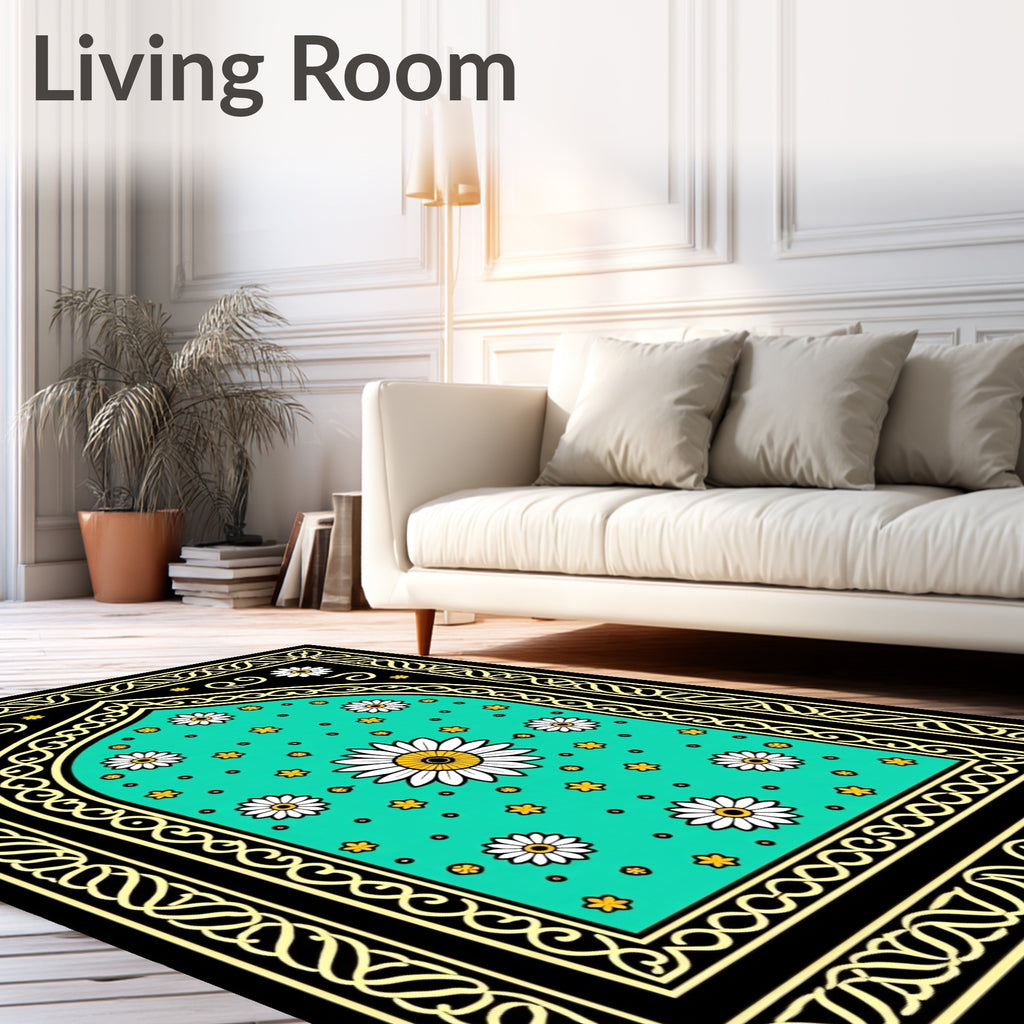 Teal Daisy Garden Arch Rug