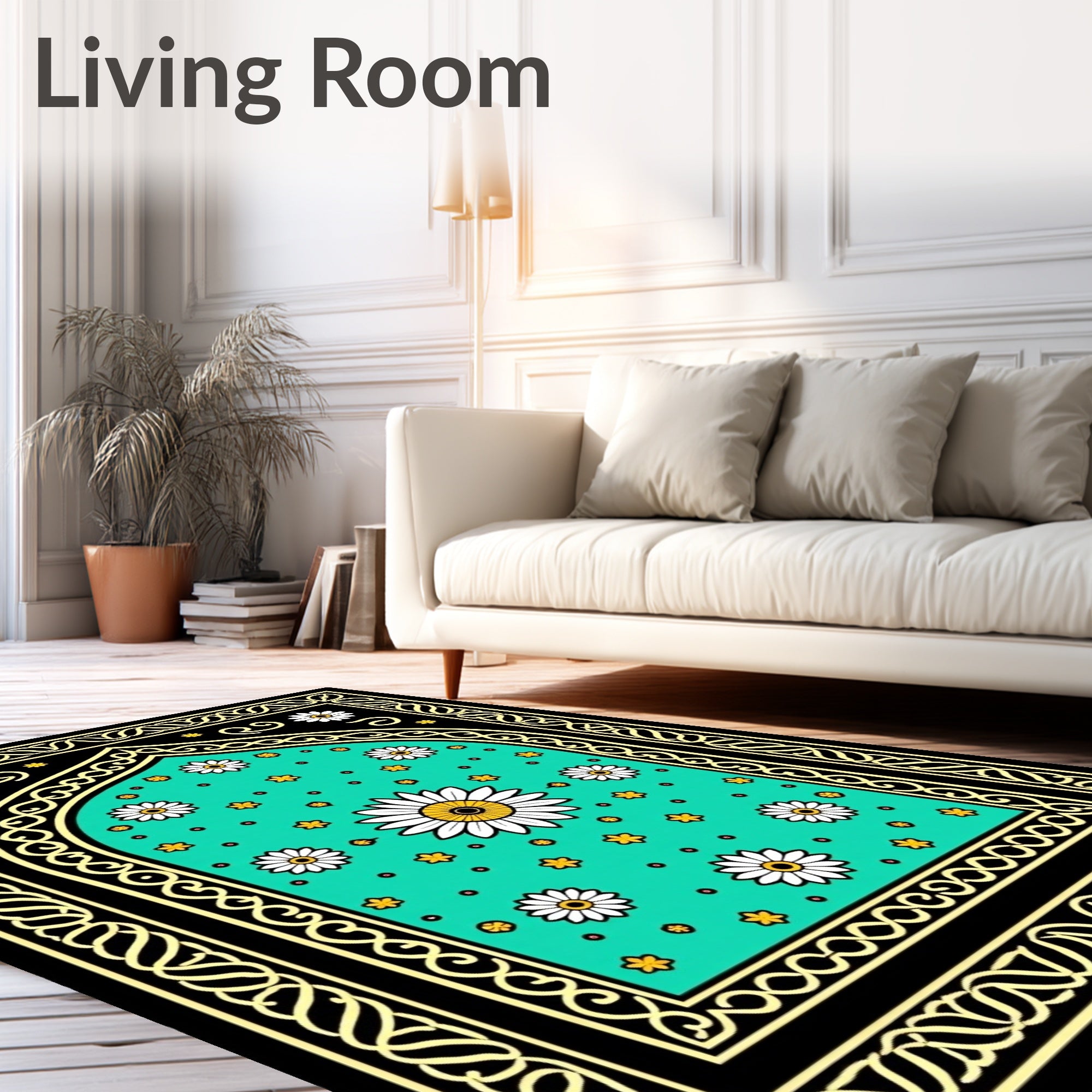 Teal Daisy Garden Arch Rug