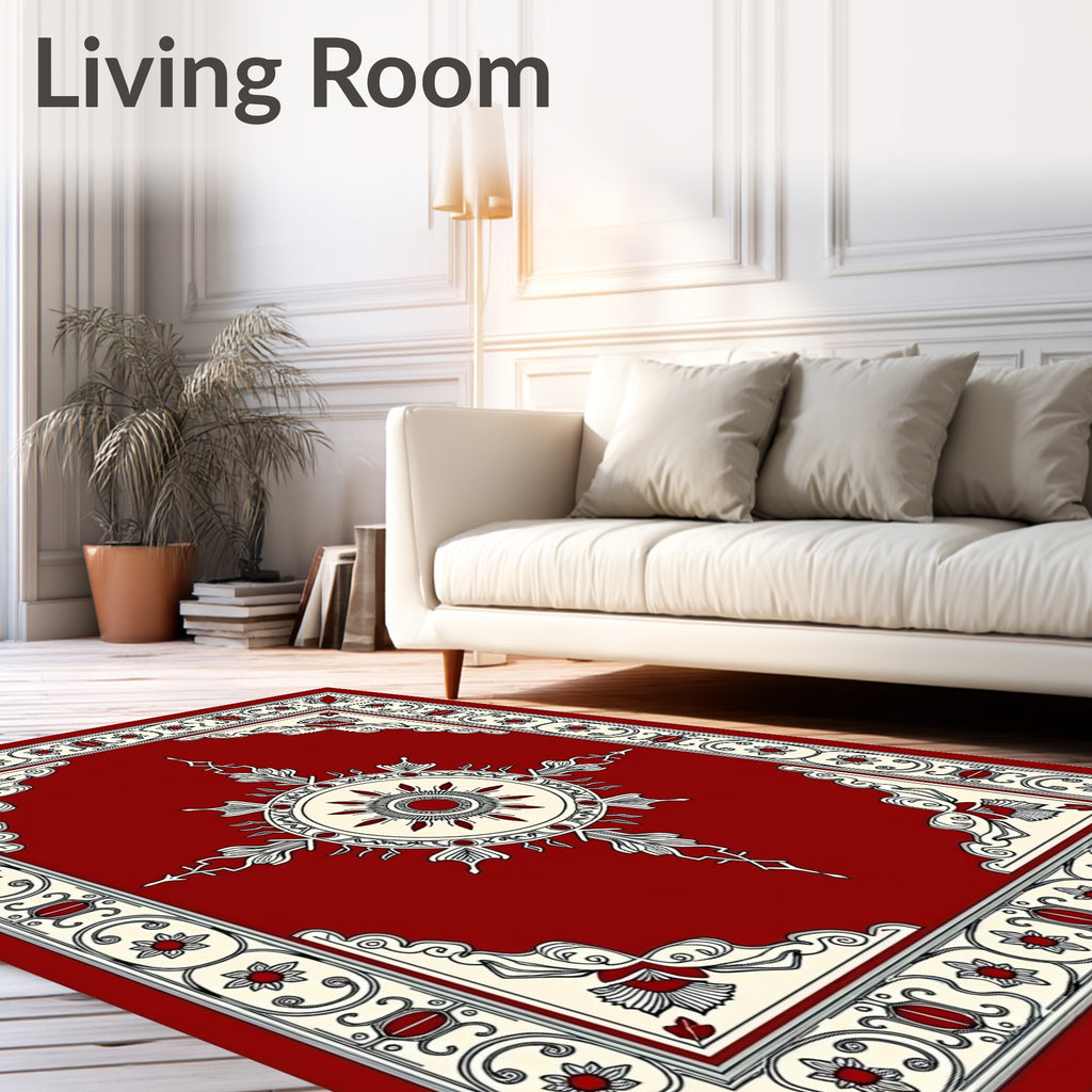 Crimson Cream Floral Sunburst Medallion Rug