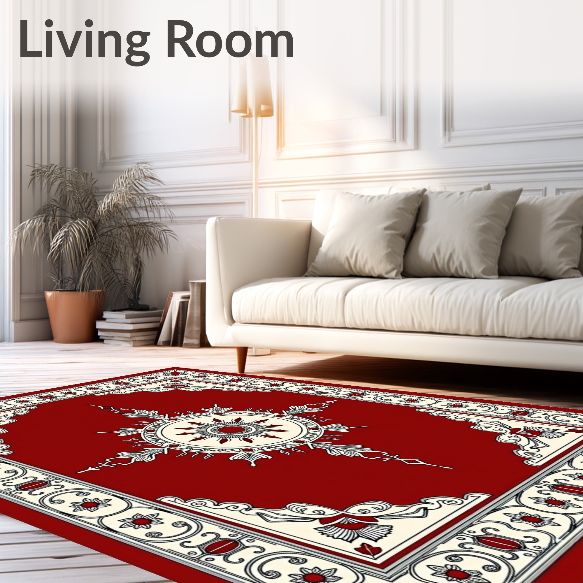 Crimson Cream Floral Sunburst Medallion Rug