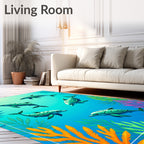 Aqua Dolphins Coral Reef Scene Rug