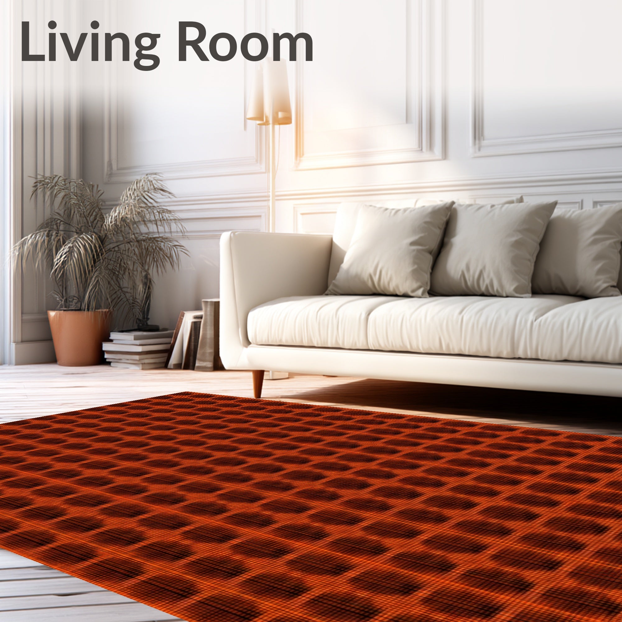 Vibrant Orange Geometric Grid Rug
