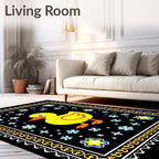 Cute Yellow Duckling Floral Blooms Rug
