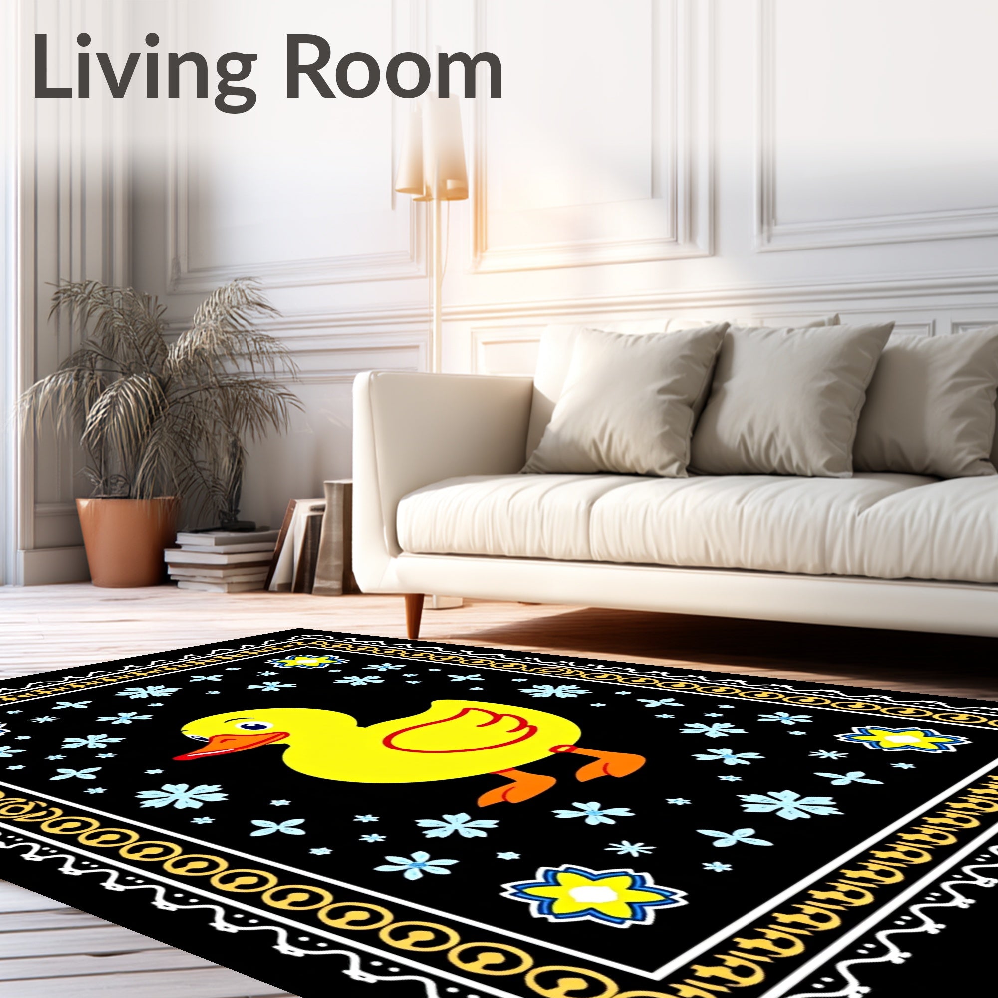 Cute Yellow Duckling Floral Blooms Rug