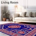 Royal Blue Red Floral Medallion Grand Rug