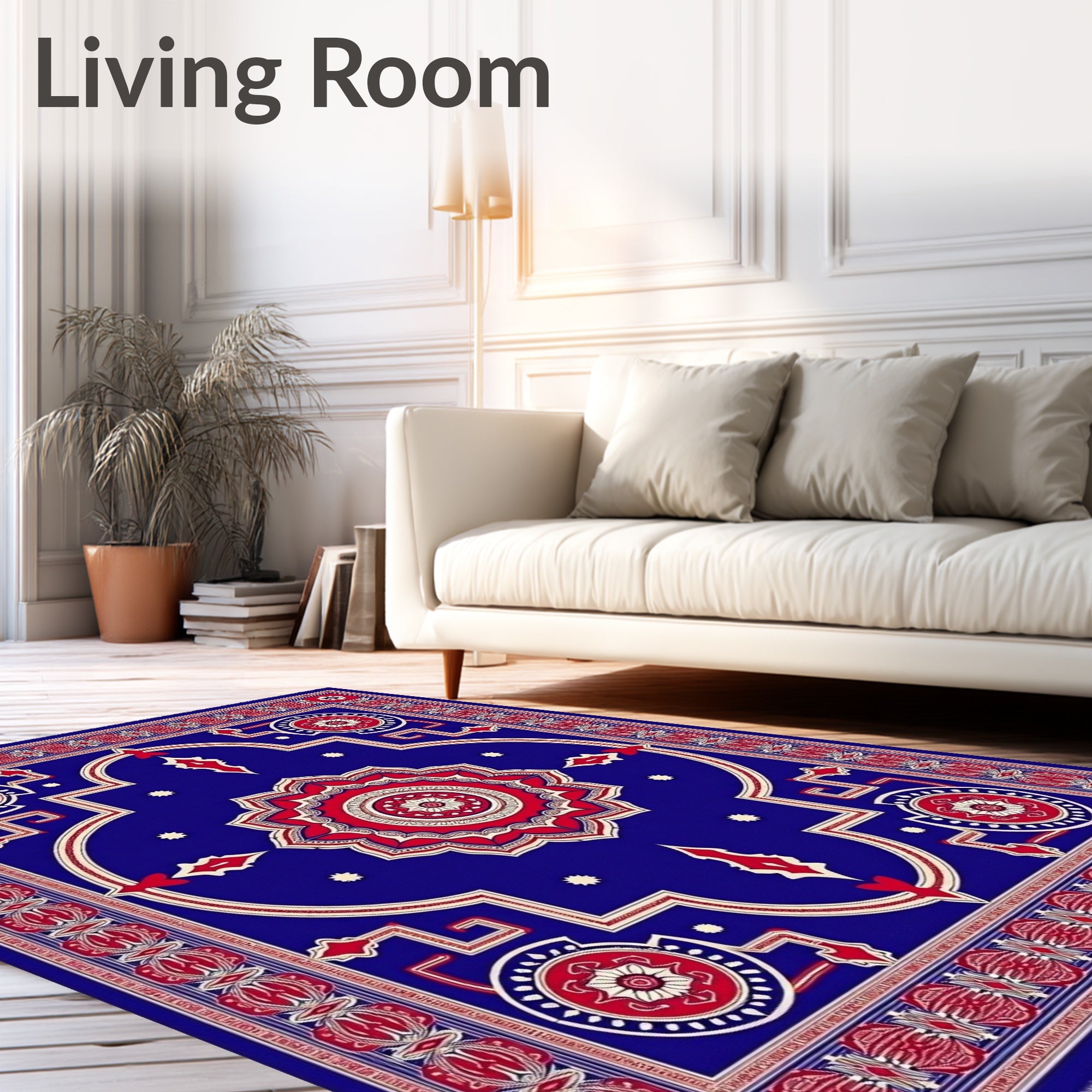 Royal Blue Red Floral Medallion Grand Rug