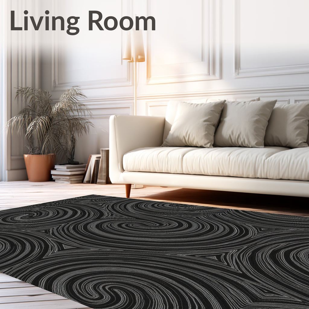 Monochrome Swirl Triangles Abstract Rug