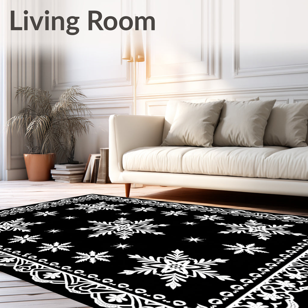 Black White Snowflake Winter Lace Rug