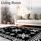 Black White Snowflake Winter Lace Rug
